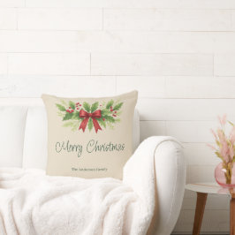 Almofada Elegante Holly e Arco Vermelho Natal -