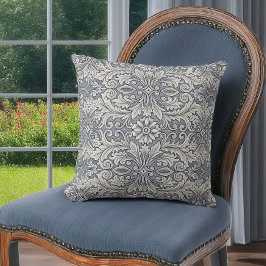 Almofada Elegante italiano Damask in Slate Blue and Cream