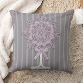 Almofada Elegante Laço Coquette Listrado de Lavanda e Cinza