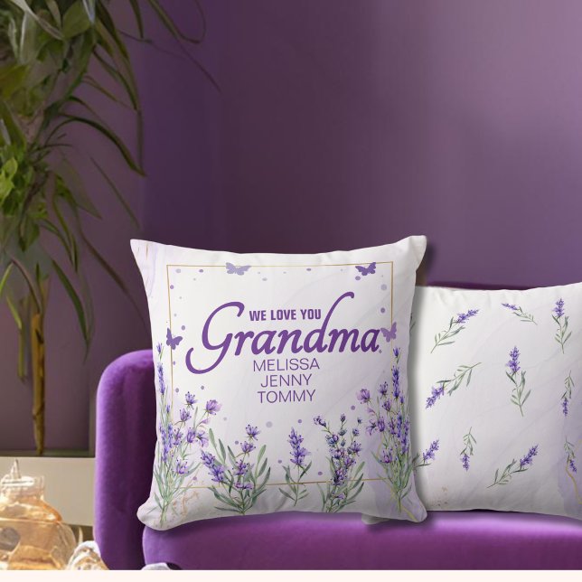 Almofada Elegante Lavanda Dourada Roxa Amo-Te Avó (Criador carregado)