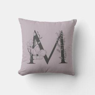 Almofada Elegante M Boho Monograma Floral Monograma Cinza L