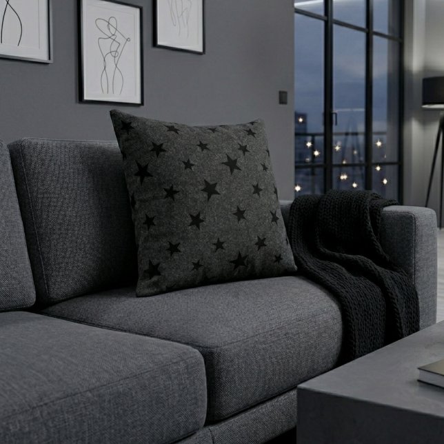Almofada Elegante Moderno Chic Padrão Estrela Preta (Criador carregado)