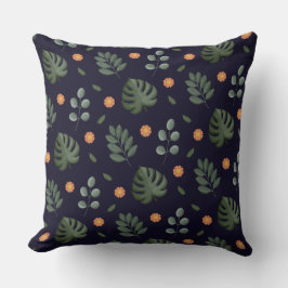 Almofada Elegante Moderno Folha Botânica Floral Azul-Marinh