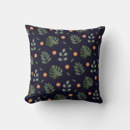 Almofada Elegante Moderno Folha Floral Botânica Azul-Marinh