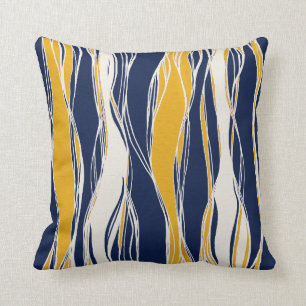 Almofada Elegante, moderno, linhas, em azul marinho e amare