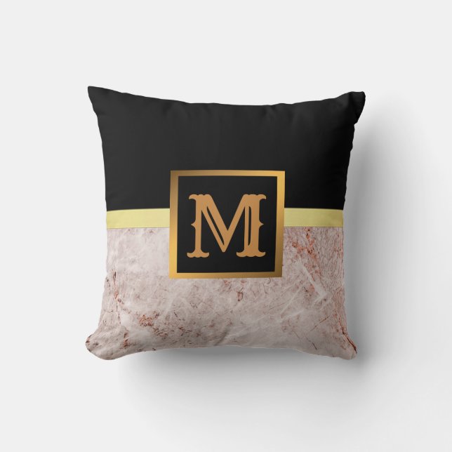 Almofada Elegante Moderno Marble Negro Dourado (Frente)