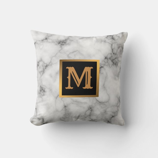 Almofada Elegante Moderno Marble Negro Dourado (Frente)