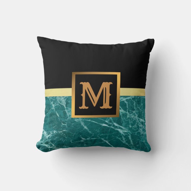 Almofada Elegante Moderno Marble Negro Dourado (Frente)