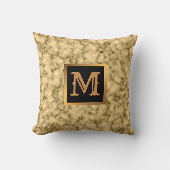 Almofada Elegante Moderno Marble Negro Dourado (Frente)