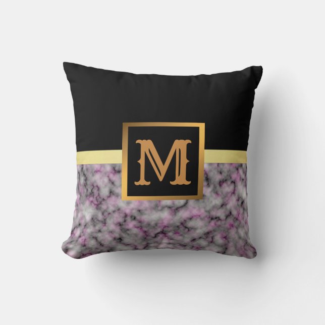Almofada Elegante Moderno Marble Negro Dourado (Frente)