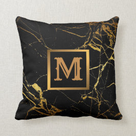 Almofada Elegante Moderno Marble Negro Dourado