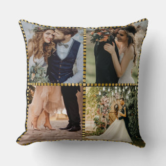 Almofada Elegante Moldura Dourada de Foto para Casamento Mo