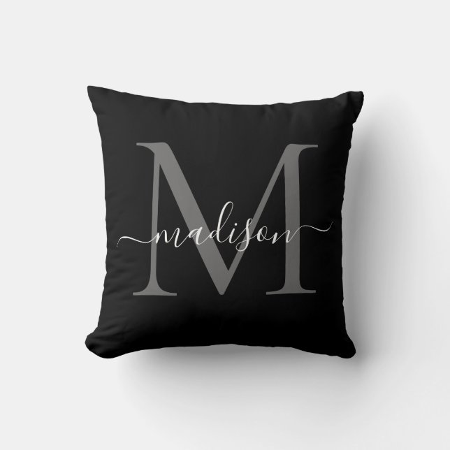 Almofada Elegante Monograma Branco Na moda Girly Script (Frente)