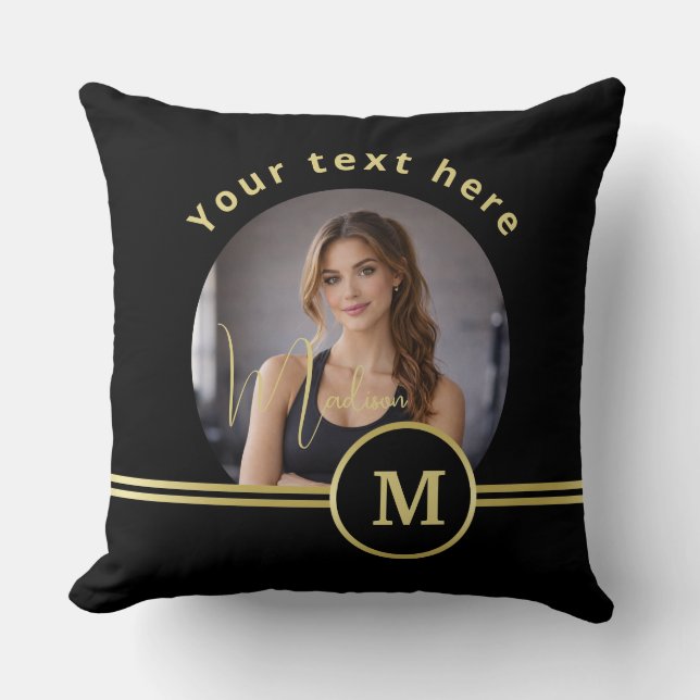 Almofada Elegante Monograma de Assinatura em Ouro sobre Pre (Frente)