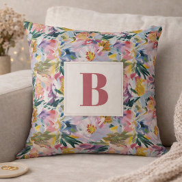 Almofada Elegante Monograma Floral Abstrato Rosa Pastel