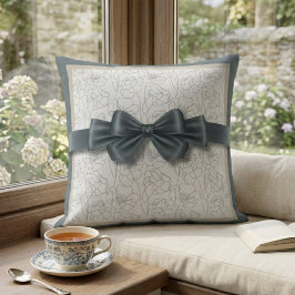 Almofada Elegante Motivo de Fita Cinza Ardósia Moderno Deco