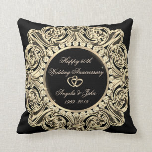 Almofada Elegante Ornamento Dourado  50º Aniversário de Cas