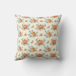 Almofada Elegante Outono Abóbora e Eucalipto Aquarela 