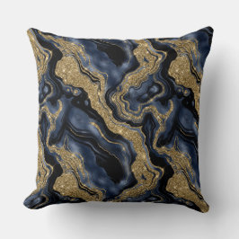 Almofada Elegante padrão de ágata azul naval e brilho doura