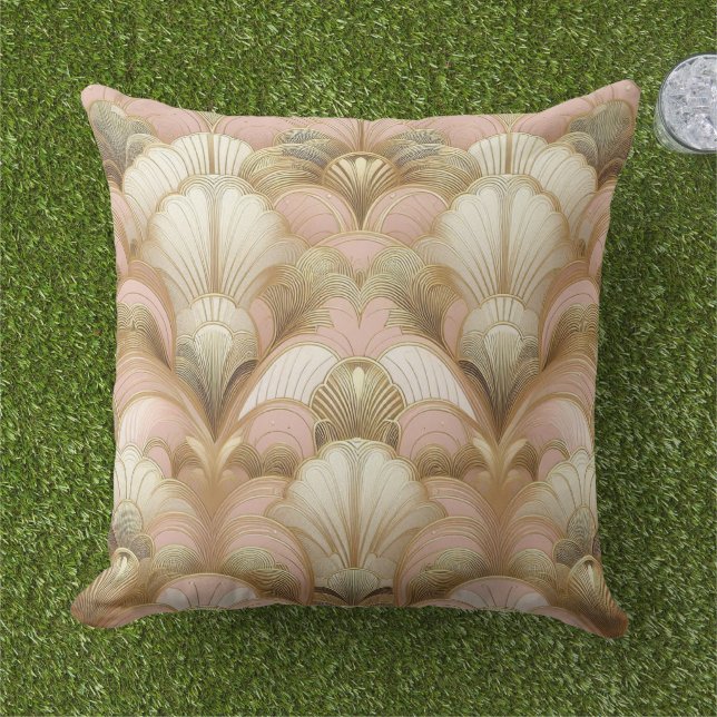 Almofada Elegante padrão de concha em ouro, rosa e branco (Grama)
