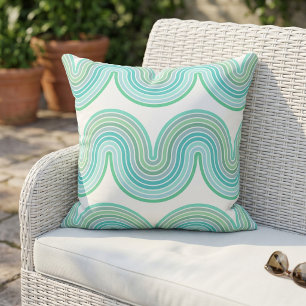 Almofada Elegante padrão de onda azul turquesa verde menta