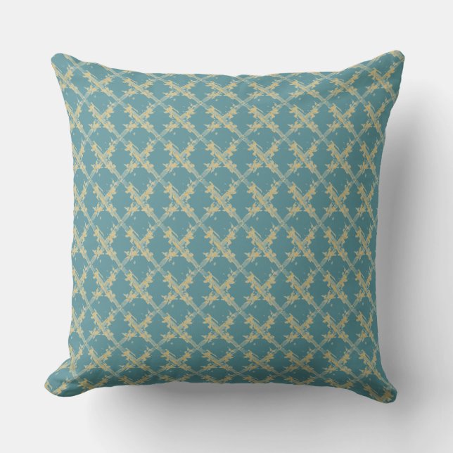 Almofada Elegante, Padrão de Treliça Azul Dourado (Frente)