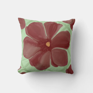 Almofada Elegante Padrão de Treliça Floral Borgonha e Verde