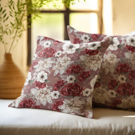 Almofada Elegante padrão floral rosa burgundy