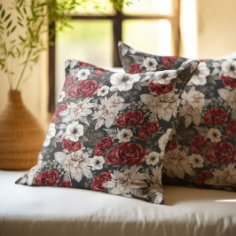 Almofada Elegante padrão floral rosa burgundy cinza
