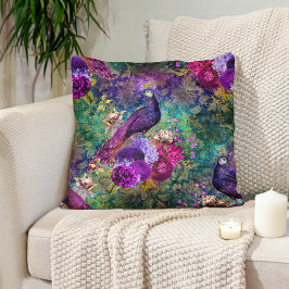 Almofada Elegante Pavão Floral Roxo Turquesa