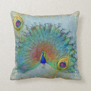 Almofada Elegante Peacock Blue Teal Gold Foil Rococo Scroll