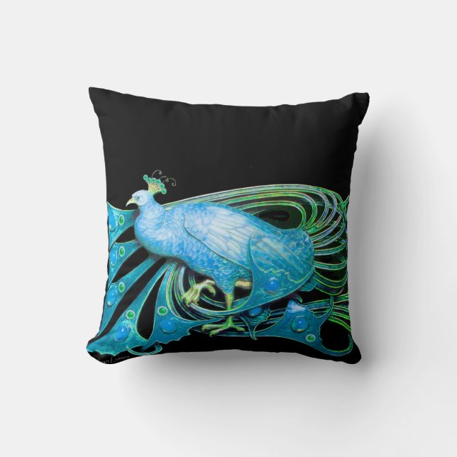ALMOFADA ELEGANTE PEACOCK EM AQUA PRETO AZUL (Frente)