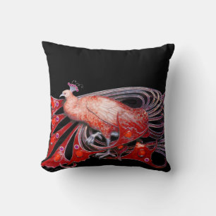 ALMOFADA ELEGANTE PEACOCK EM PRETO VERMELHO