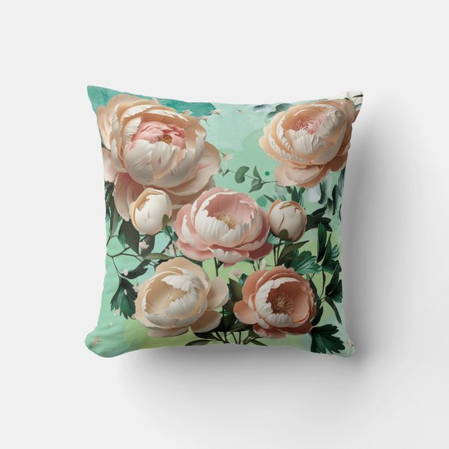 Almofada Elegante Peony Travesseiro decorativo Floral Home  (Frente)