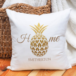 Almofada Elegante Pineapple Dourado Moderno Branco Casa