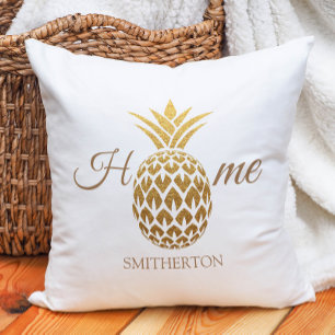 Almofada Elegante Pineapple Dourado Moderno Branco Casa