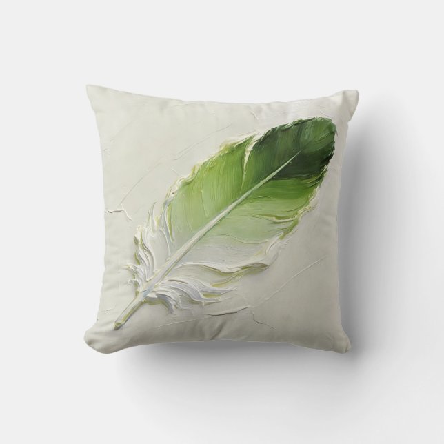 Almofada Elegante Pintura a Óleo 3D Pena Gradiente Verde Th (Frente)