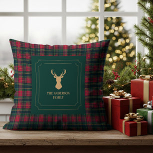 Almofada Elegante Plaid Xadrez Natal Alegre Nome da Família
