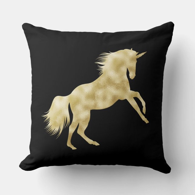 ALMOFADA ELEGANTE PRETO COM UNICORN OURO (Frente)