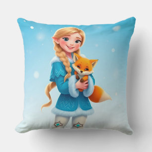 Almofada Elegante Princesa de Inverno Segurando uma Raposa