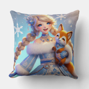 Almofada Elegante Princesa de Inverno Segurando uma Raposa