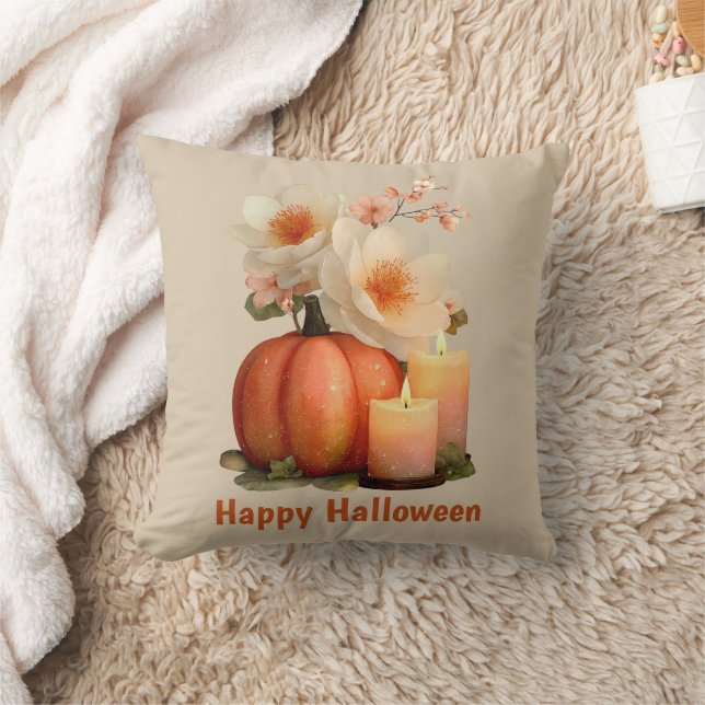 Almofada Elegante Pumpkin e Flores Halloween (Cobertor)