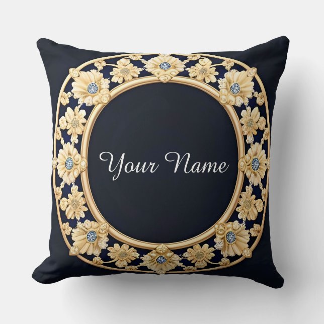 Almofada Elegante Quadro Floral Dourado (Frente)
