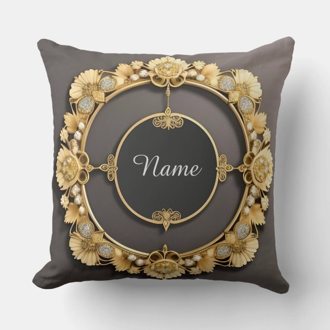 Almofada Elegante Quadro Floral Dourado (Frente)