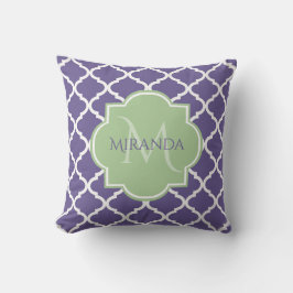 Almofada Elegante Quatrefoil Roxo e Monograma Verde Nome