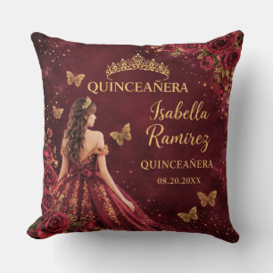 Almofada Elegante Quinceañera Burgundy Dourado