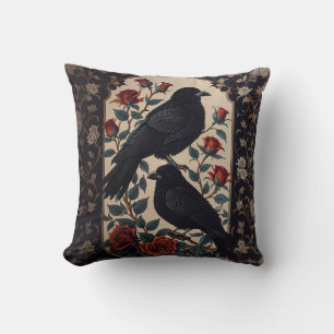 Almofada Elegante Ravens Góticos Com Rosas