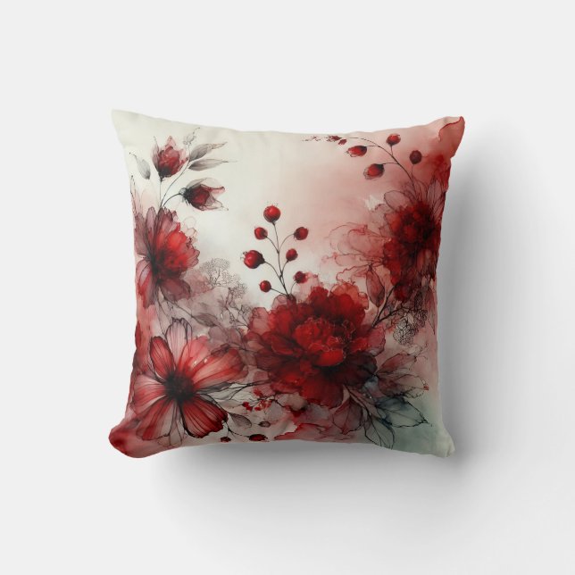 Almofada Elegante Red Blossoms: Um design do abstrato da Se (Frente)