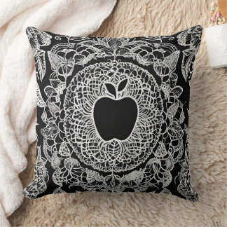 Almofada Elegante Renda de Mandala de Maçã Preta e Branca
