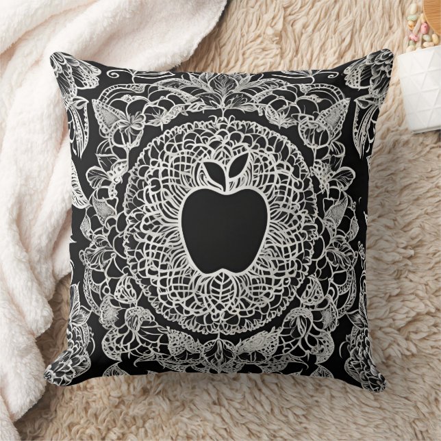 Almofada Elegante Renda de Mandala de Maçã Preta e Branca (Cobertor)